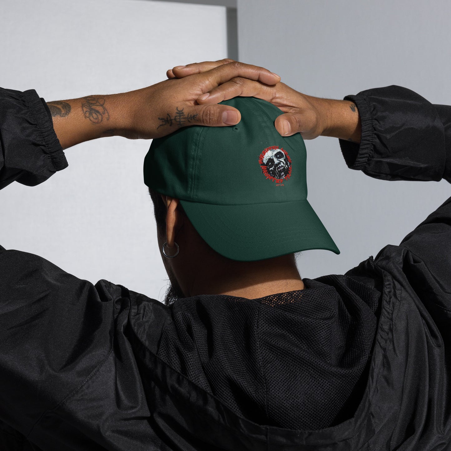 Dad hat with Forbidden Acres Logo on front