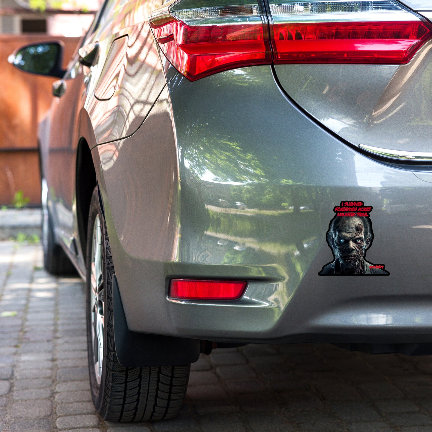 Bubble-free stickers "i survived Forbidden Acres Haunted Trail" zombie