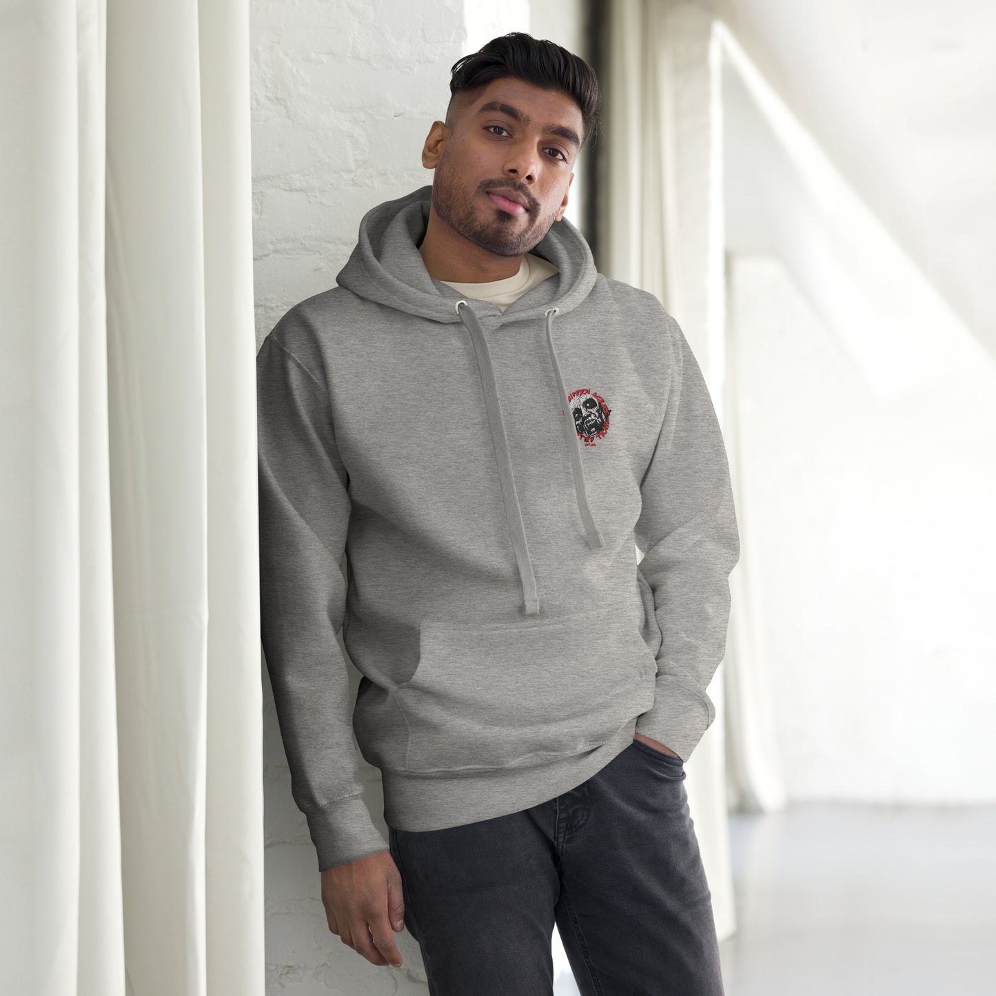 Unisex Hoodie with Forbidden Acres Logo on front chest and "i survived Forbidden Acres" clown on back