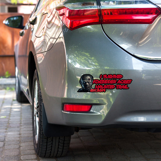 Bubble-free stickers "i survived Forbidden Acres Haunted Trail" zombie